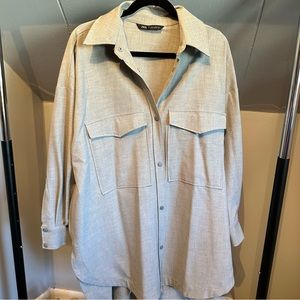 Zara Oversized Beige Button-Up Shirt